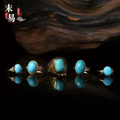 End Yi Hubei original mine turquoise 18K gold retro ring turquoise interface personality fashion can be customized for men and women