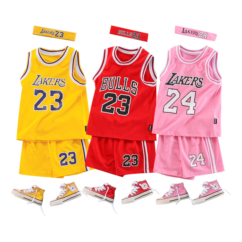 Children's Basketball Uniform Set Pure Cotton Boys and Girls Kobe Bryant Sweat-Absorbent Breathable Baby Infant Toddler No. 23 Jersey
