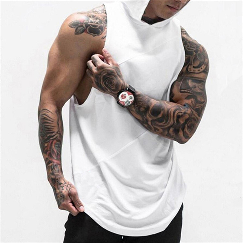 Sleeveless T-shirt men's ins tide super hot loose hooded tide brand summer casual sports vest creative three-piece training suit