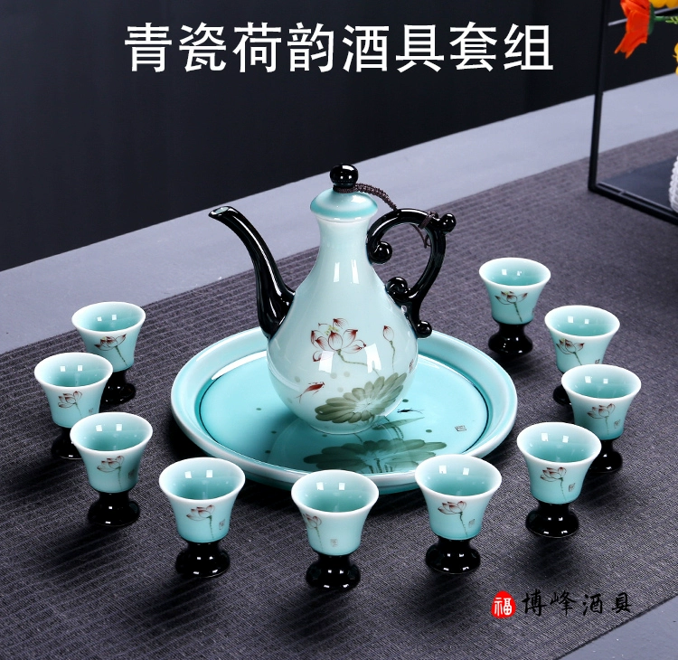 Rượu vang đặt rượu vang trắng nhỏ rượu mạnh cốc thủy tinh đặt Jingdezhen cổ rượu sáng tạo phong cách Trung Quốc - Rượu vang cốc uống rượu