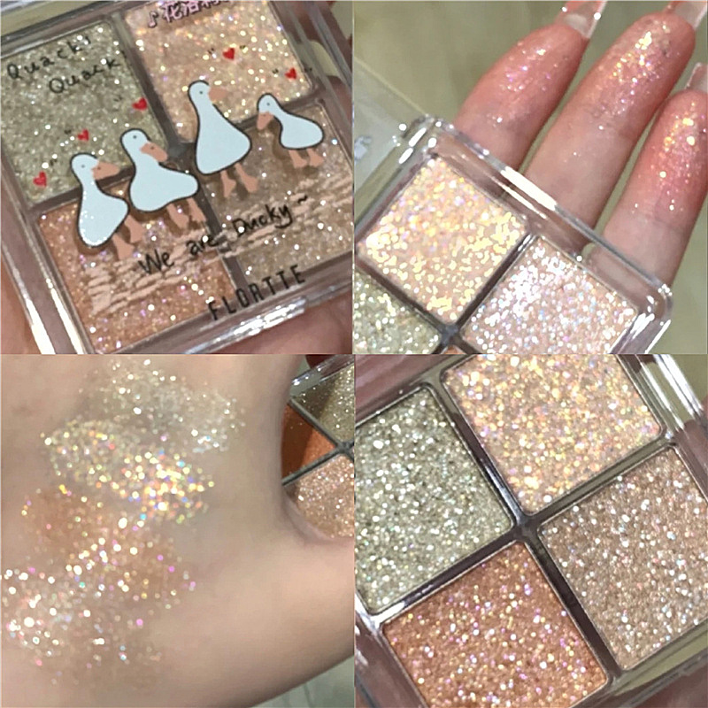 New Products Flash Flood Florrte Flora Ducks Y03 Full Drilling Eye Shadow Pan Four Shiny Pink Sequin Pearls