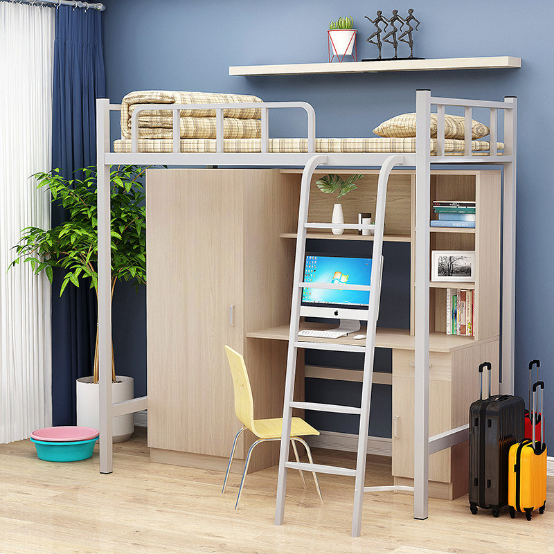 Upper Bed Lower Table Dorm Room Student Dormitory Bed School Apartment Bed Single Staff Iron Art High Rack Bed University Dorm Room Bed