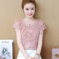 Short-sleeved womens summer clothes 2020 new fashion fashion lace net gauze clothing Super fairy sweet foreign gown shirt