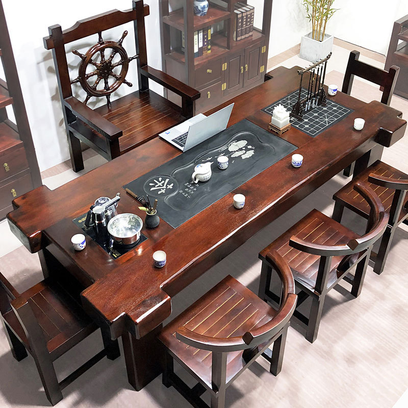 Teak Wood Tea Table and Chair Set, Solid Wood Office Tea Table Set, Integrated Tea Table for Home Use