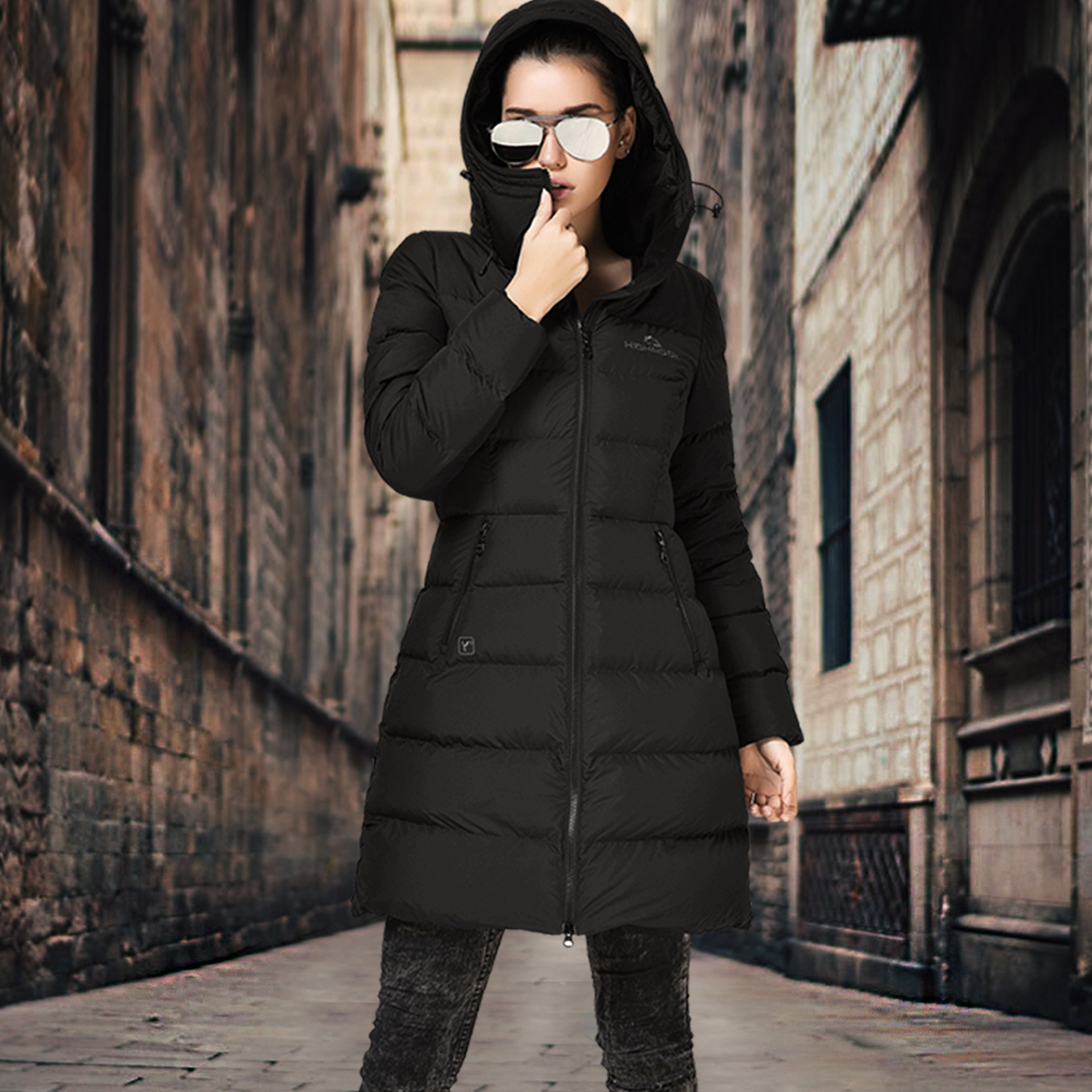 HIGHROCK Tianshi outdoor autumn and winter new women's goose down hooded waist slim lightweight mid-length down jacket