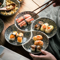 Creative snack plate Ceramic plate divided grid dried fruit plate Dessert plate side dish plate Four grid plate restaurant high-end tableware
