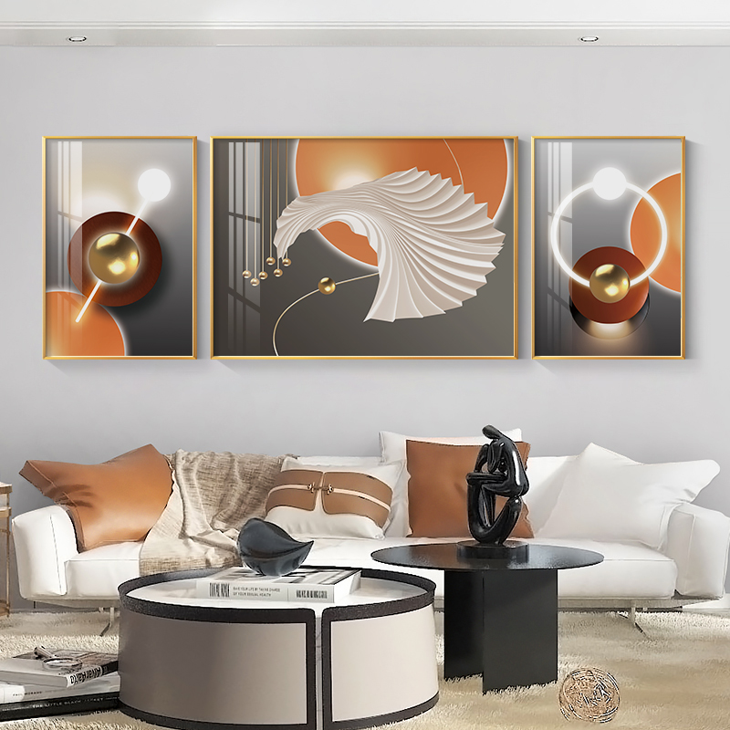 Nordic Living Room Decoration Painting Sofa Background Wall Hanging Painting Modern Minimalist Light Extravagant Triptych Combined Hanging Painting Crystal Porcelain Painting