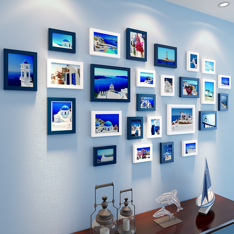 Creative Mediterranean photo wall decoration punch-free room wall background photo wall creative photo frame hanging wall combination