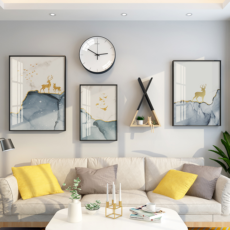 Modern Minimalist Living Room Decoration Painting Nordic Style Sofa Background Wall Hanging Painting Triptych Crystal Porcelain Painting Wall Painting