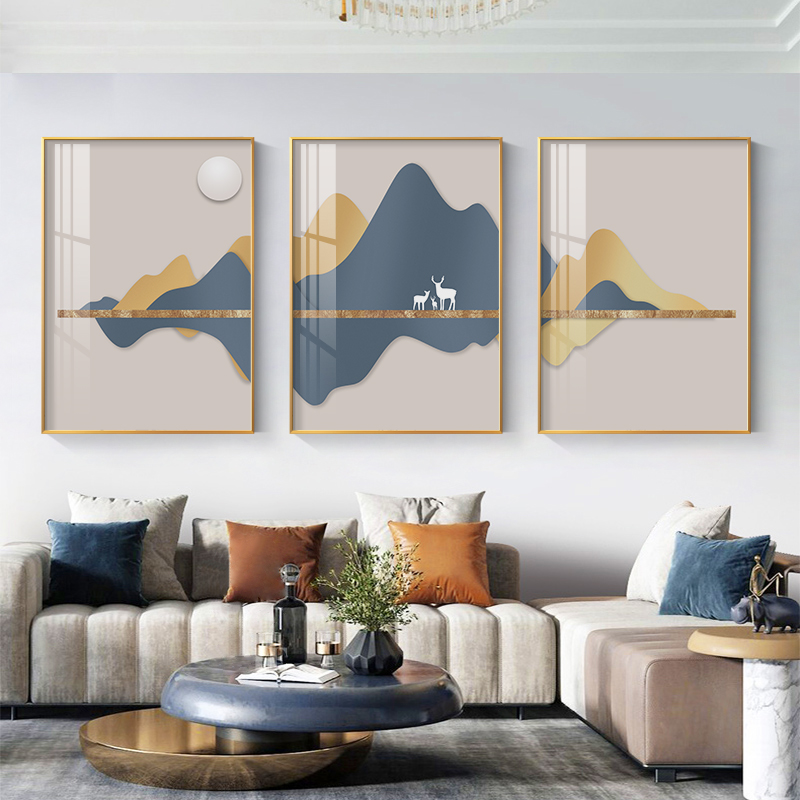 Nordic light luxury living room decorative painting sofa background wall painting modern minimalist triple combination crystal porcelain painting creative mural