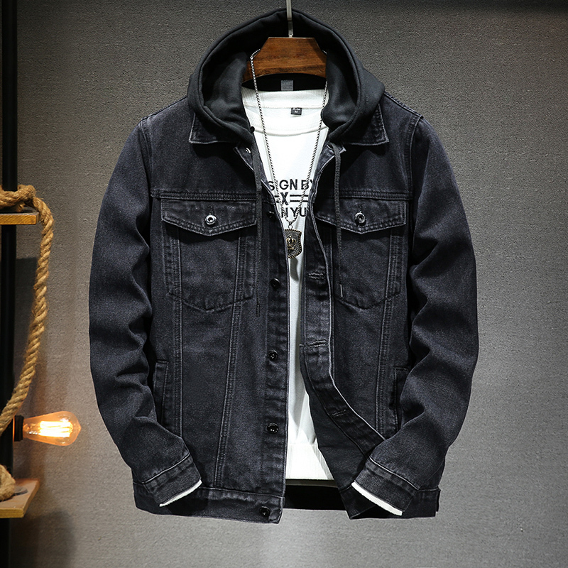 Spring Detachable Hooded Denim Jacket for Men, Trendy Brand Spring and Autumn Style Hooded Jacket, Trendy Denim Coat for Men