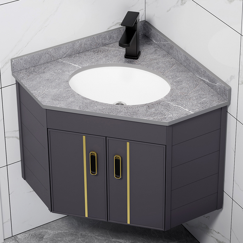 Wall-Mounted Triangular Washbasin Corner Bathroom Cabinet Set for Small Spaces, Mini Washbasin Sink