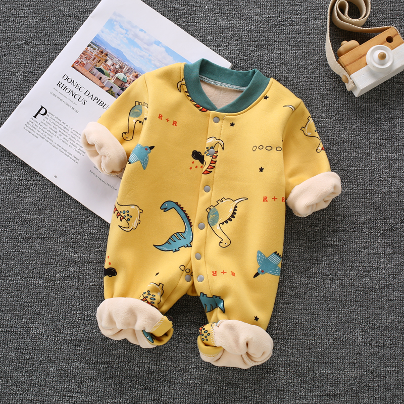 Baby plus fleece one-piece thickening men and women baby warm romper long-sleeved pajamas newborn baby clothes autumn and winter clothes