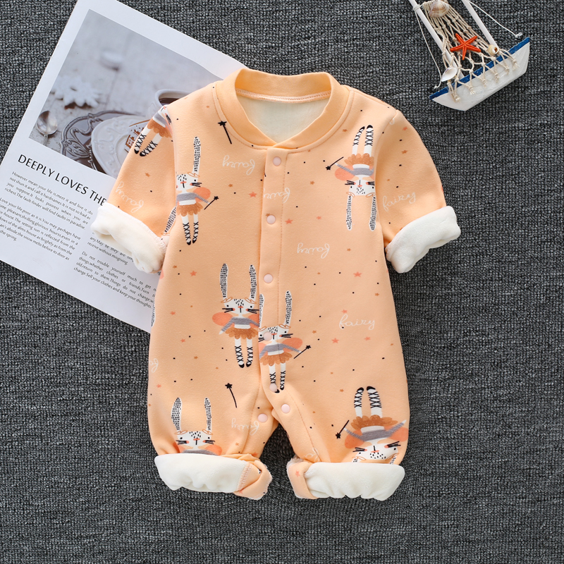 Baby plus fleece one-piece thickening men and women baby warm romper long-sleeved pajamas newborn baby clothes autumn and winter clothes
