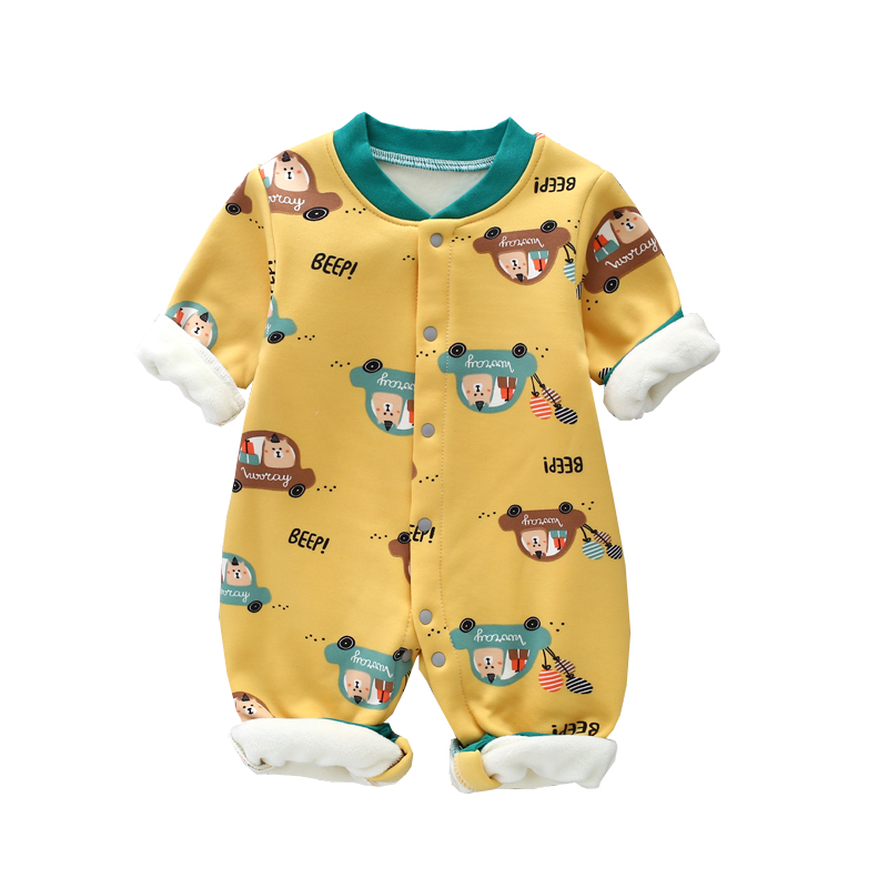 Baby plus fleece one-piece thickening men and women baby warm romper long-sleeved pajamas newborn baby clothes autumn and winter clothes