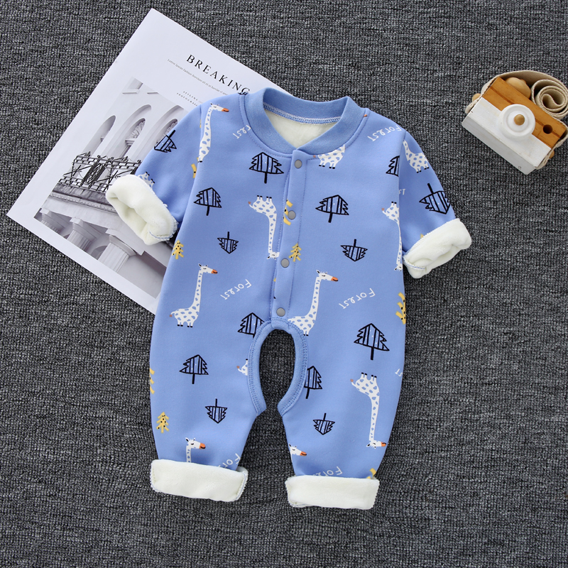 Baby plus fleece one-piece thickening men and women baby warm romper long-sleeved pajamas newborn baby clothes autumn and winter clothes