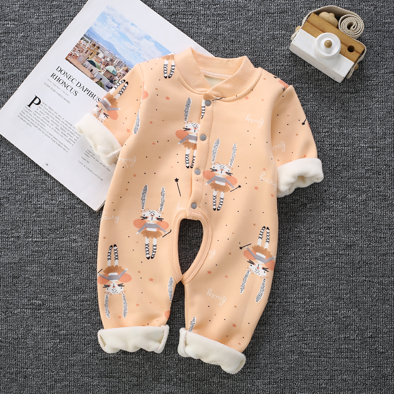 Baby plus fleece one-piece thickening men and women baby warm romper long-sleeved pajamas newborn baby clothes autumn and winter clothes