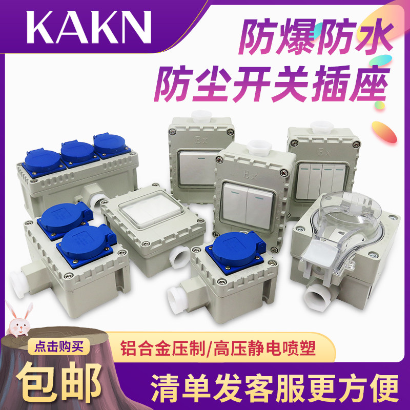 KAKN explosion-proof switch wall socket switch 220v one open two open industrial lighting switch waterproof box socket