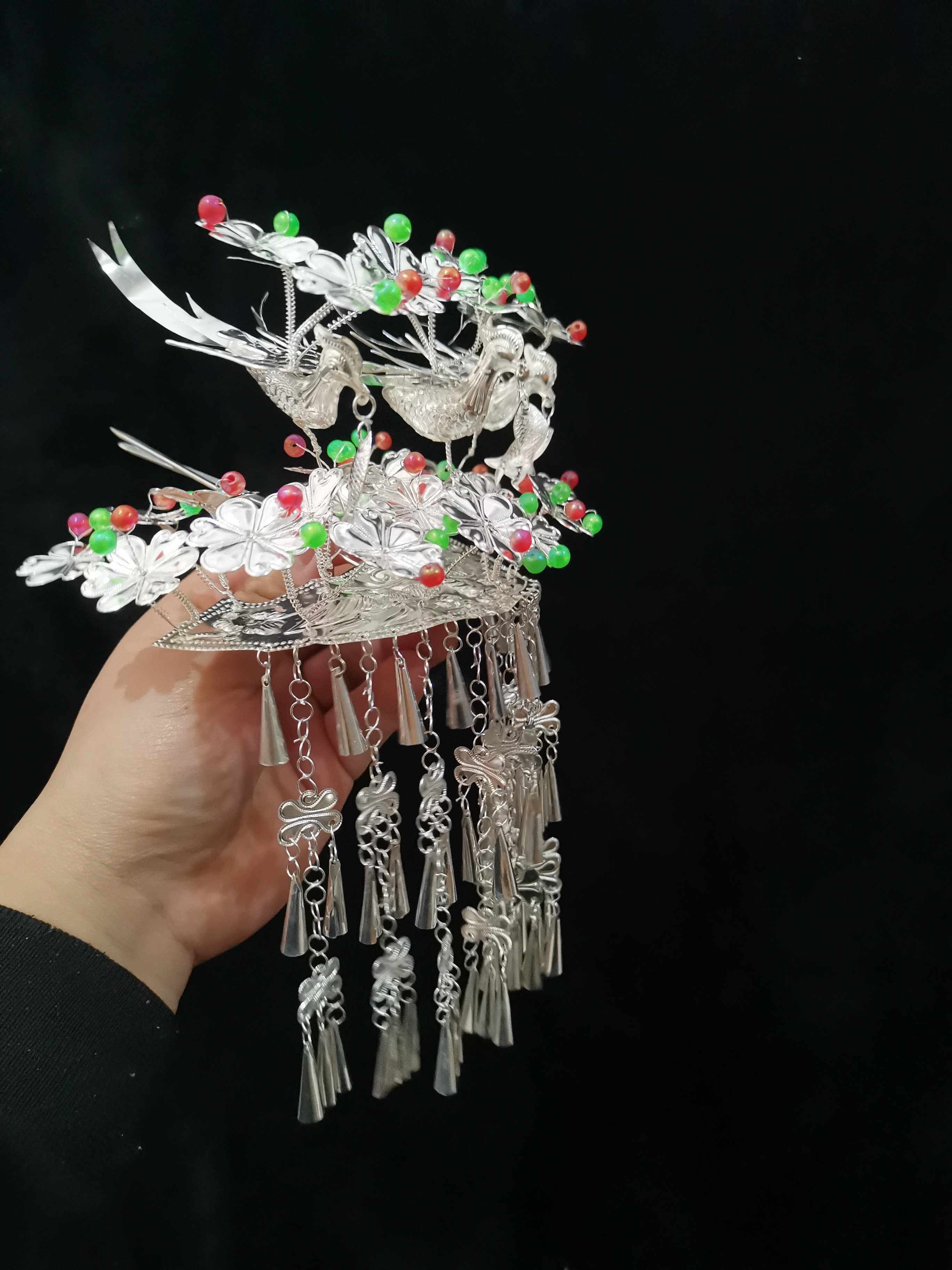 Miao Silver Accessories Inserts Comb Hair Hairpin Bridal Dressage Dressage retro Flow Su Long Hanging Hair Accessories with characteristic Craft Hair Hairpin