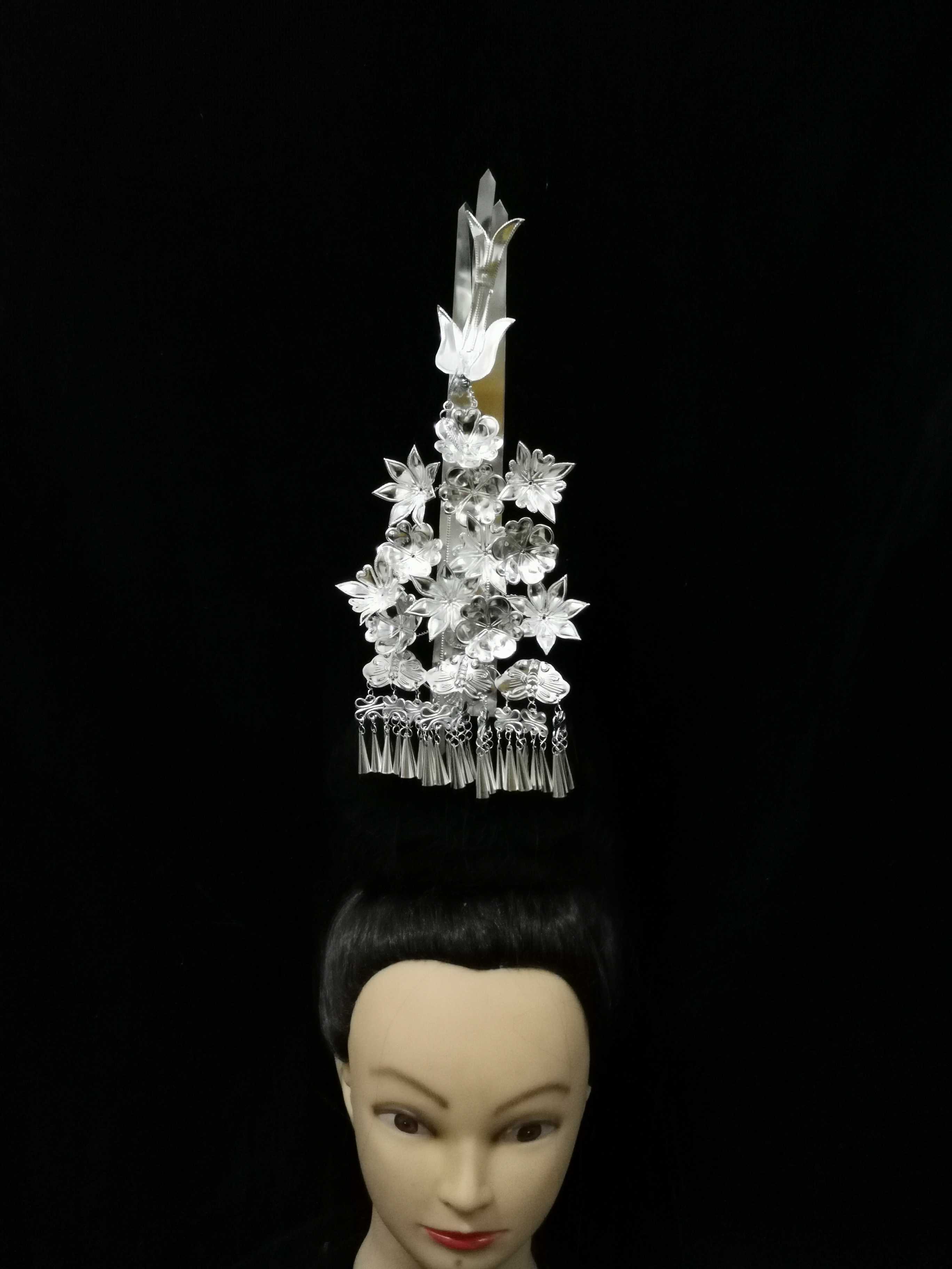 Miao silver ornaments, hairpins, Dong nationality headgear, ethnic style hair accessories, stage performance accessories, net celebrity exaggerated female headgear