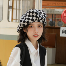 Rosex Tangk Net red plaid beret female Spring Autumn Tide ins retro Cloud Cap face small painter hat