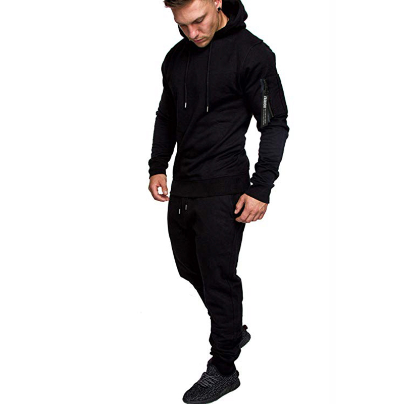 2024 New Fashion Zipper Splicing Men's Hoodie Solid Color Sports Pants Set A24_voghion.com