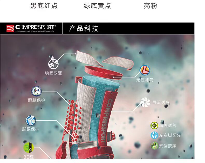 Compressport chạy việt dã chạy vớ nén đậu 3D Đàn ông và phụ nữ chạy marathon thể thao vớ nhanh khô V3.0 - Vớ thể thao vớ lười