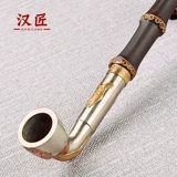 汉匠 Старый стиль белый медный инкрустационный табачный пакет, фиолетовый бамбуковой суставы, мужской табак, дым, табак, особый длинный держатель сигарет