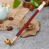 汉匠 Мужская старомодная медная резная ретро курительная трубка ручной работы из сандалового дерева