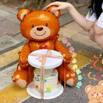 ins Korean cartoon stereo hug bear aluminum film Balloon Loving Bear Cake Decorated Children Birthday Party Props