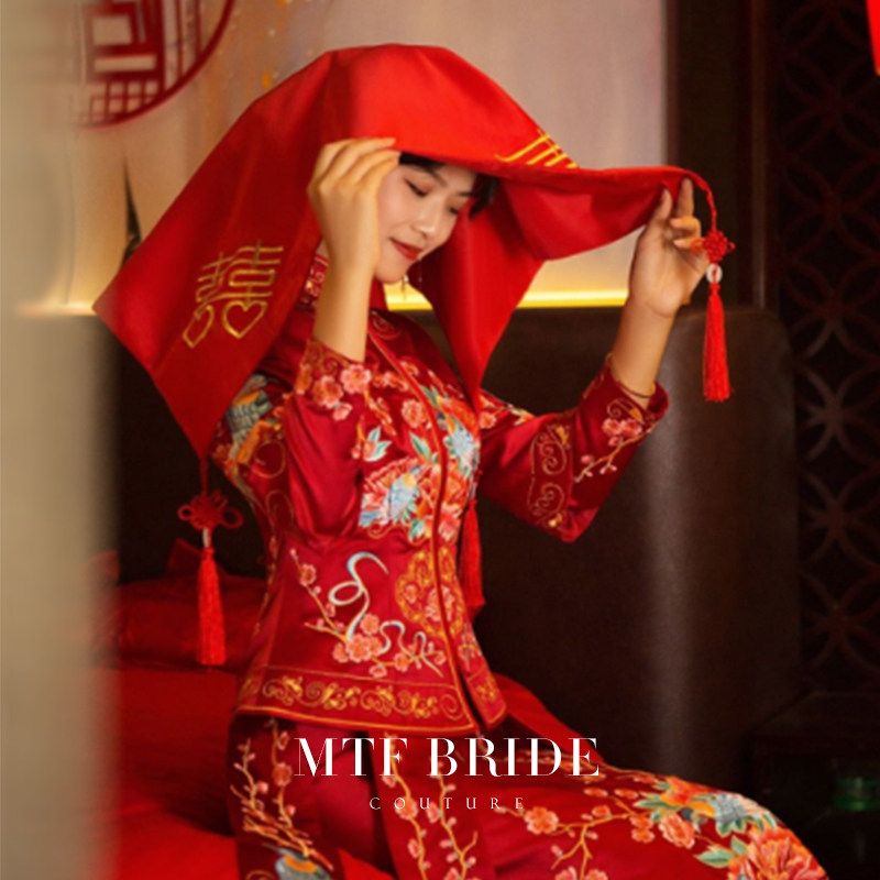 (Tie the knot) beautiful bride 2021 New hijab bride red wedding embroidery