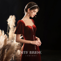 Full Tingfang (Monet Girl) Toast Bride 2021 New Engagement Appback Banquet Red French Evening Dress