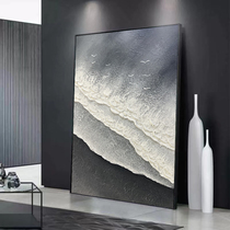 Hand-painted oil painting black and white three-dimensional abstract texture hanging painting modern minimalist living room floor painting entrance hall restaurant decorative painting