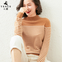  Semi-turtleneck cashmere sweater womens 2021 autumn and winter new color striped pullover long-sleeved loose knitted bottoming sweater sweater