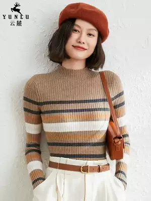 Half high neck cashmere sweater women 2021 autumn and winter New slim thin thick pullover striped sweater knitted base shirt