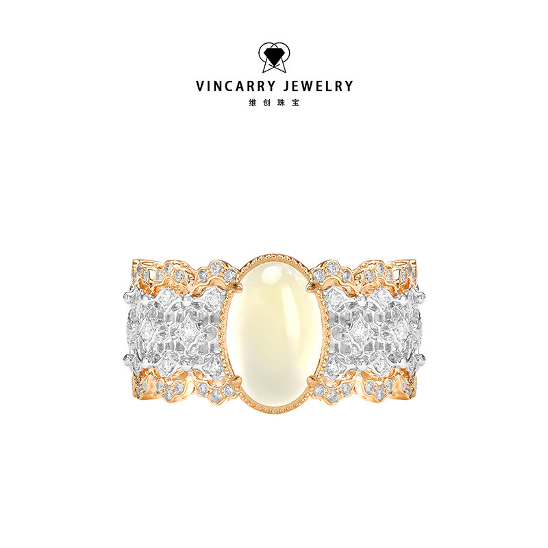 VINCARRY 18K gold cultured diamond ring, artificial gemstone inlaid with artificial gemstone, advanced custom design