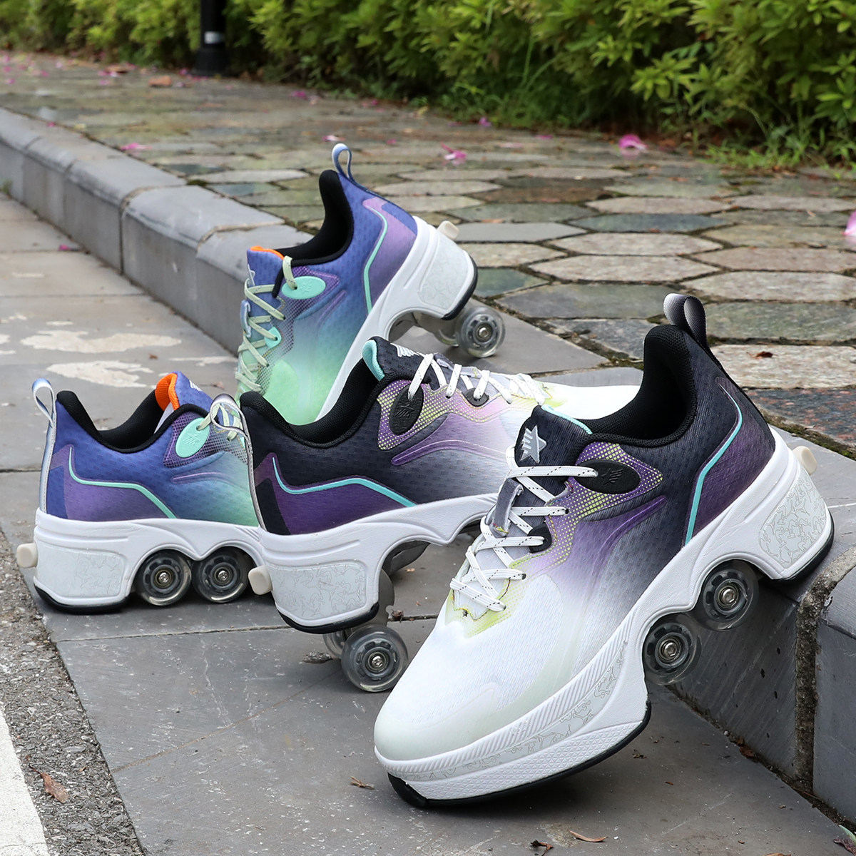 Deformation shoes Dual-use Four Wheels Skating Shoes Storm Walking Shoes Dry Ice Skates Sub auto pop-up with wheels Pulley Shoes-Taobao