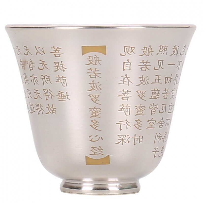 Silver inlaid tea cup 999 pure handmade sterling silver cup tea maker tea set ceramic gilt silver tea cup heart sutra cup master cup