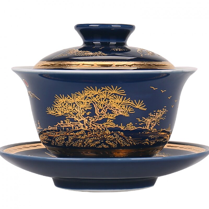 Handmade enamel colour three-only cover bowl anti-scalding ceramic utility-tea road with small number of retro tea cup Home tea bowl Single