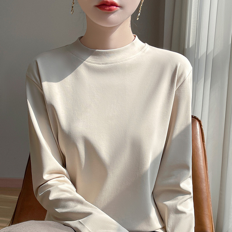 Pure Cotton Half Turtleneck Long-Sleeved T-Shirt for Women 2025 Spring & Fall Straight Inner Layering Shirt Pure Cotton Large Size Pure Color Top Pure Cotton Half Turtleneck Long-Sleeved T-Shirt for Women 2025 Spring & Fall Straight Inner Layering Shirt Pure Cotton Large Size Pure Color Top