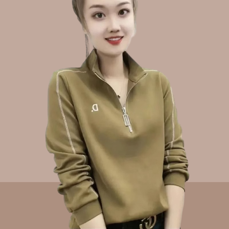 Half-Zip Women's Sweatshirt 2026 Spring and Autumn New Thin Style Hoodless Top for Petite Women, Popular Long-Sleeve Model