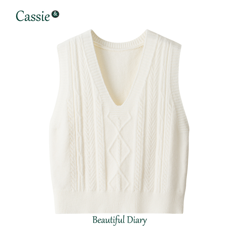 V-Neck Knitted Vest for Women, Autumn and Winter Pullover, Solid Color Vest, Preppy Style Layered Vest, Korean Style Gentle Sleeveless Sweater