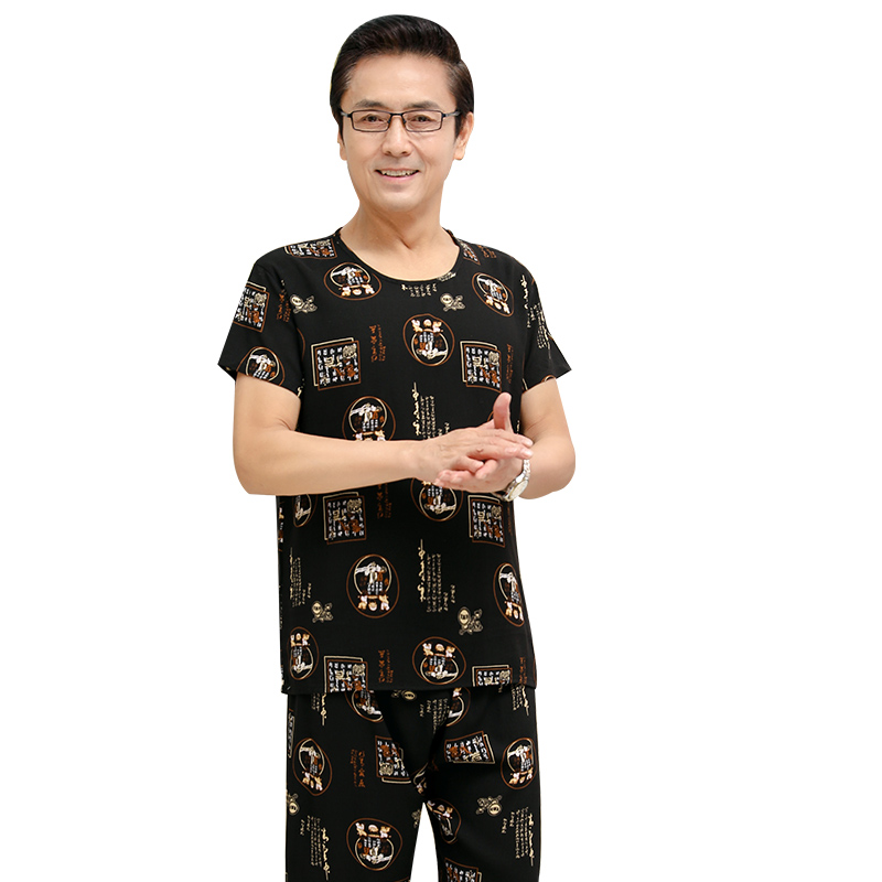 Senior mens bông phù hợp với lụa có thể mặc bên ngoài trung niên hai mảnh thuận tiện grandpa dễ thương mịn quần short giản dị bìa.