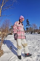 Pink plaid ski suit Single board double board warm plaid shirt womens ski leisure pullover jacket ski suit