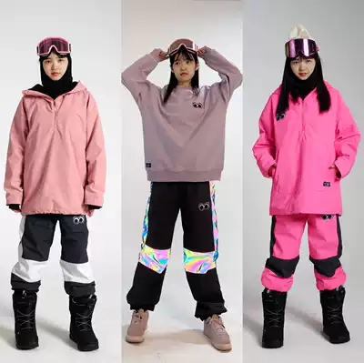 Snowboard pants splicing color Korean version of fluorescent powder waterproof windproof men and women couples