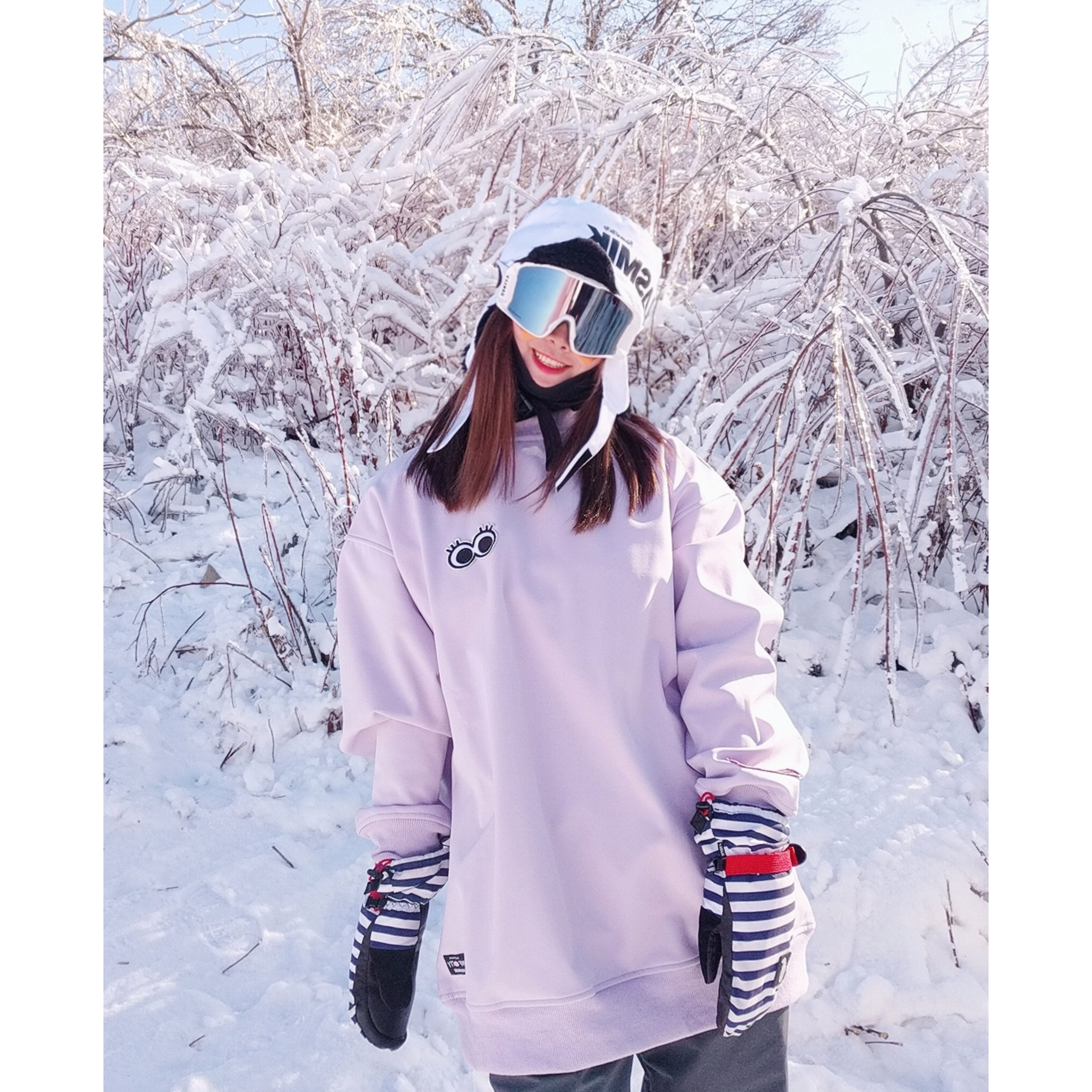Waterproof snowboard sweatshirt Lavender purple soft shell crew neck men and women couples ski wear sweatshirt