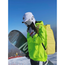 Waterproof fluorescent green ski sweater with hood windproof velvet male and female lovers single and double board ski suit soft shell