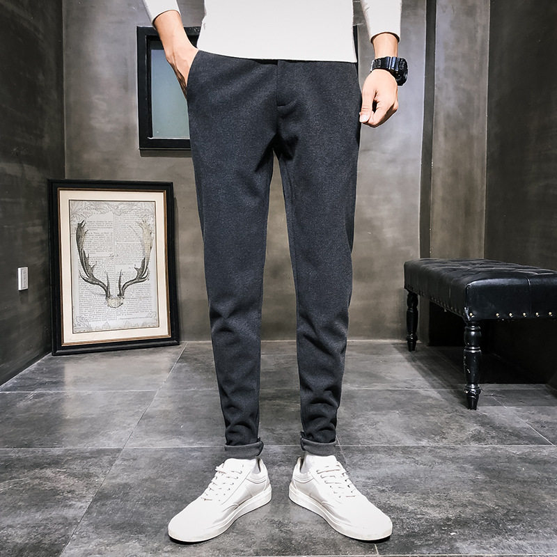 TWG Spring and Autumn Brushed Pants Men's Korean Style Trendy Small Feet Suit Pants Slim Wool Long Pants Men's Casual Pants
