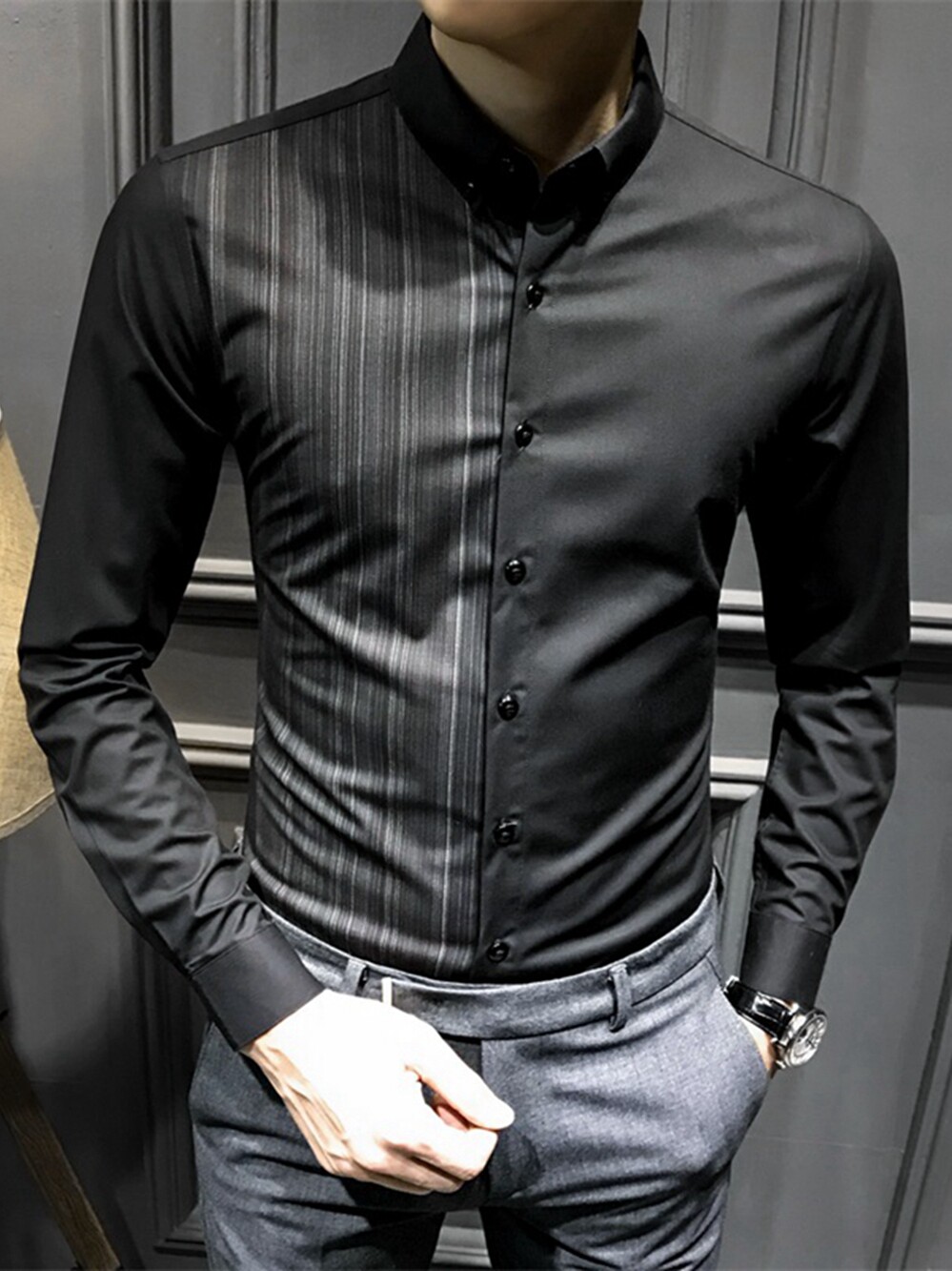 Rich bird black casual shirt men's long-sleeved Korean version of the trend of spring handsome men's casual business shirt slim fit