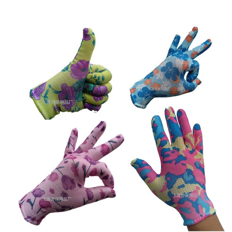 Thin-style nylon wire knit gloves female printed sunscreen dust-free housework labour-free work labour